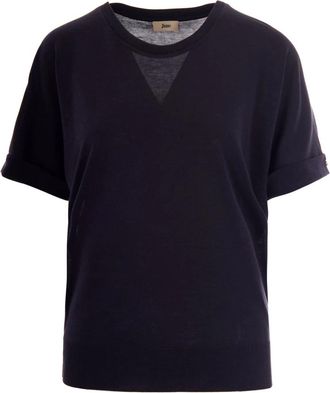 Herno T-shirt met Glam Knit Effect - Dames - T-shirts - Blauw - M - Katoen - Tops