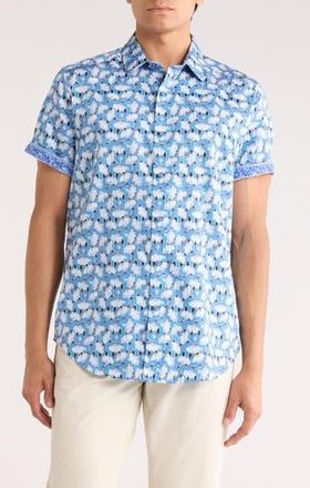 Robert Graham Print Short Sleeve Shirt in Blue Multi at Nordstrom Rack, Size Xx-Large