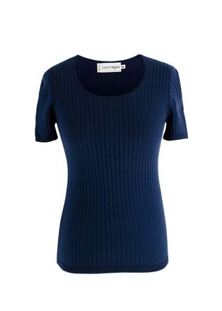 Courr&egrave;ges Royal Blue Ribbed Short Sleeve Basic Tee Size XS