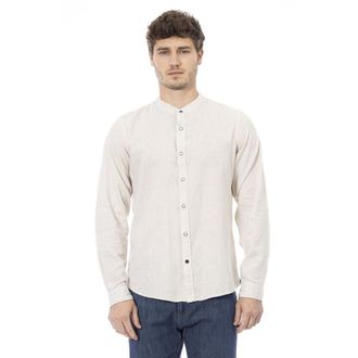 Baldinini Mens Leather Biker Jacket With Zipper Detailing - Ivory Linen - Size Small