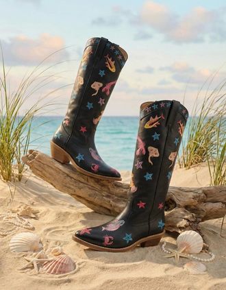 Oceanus Womens Arizona Embroidered Leather Boots - Black - Size: 5