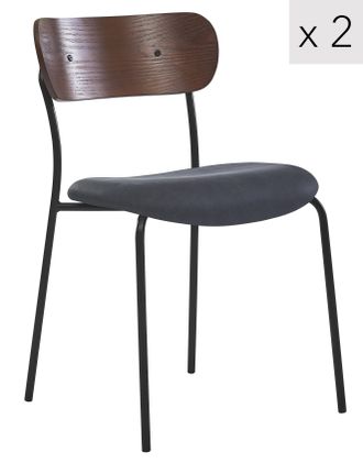 Nordlys Set of 2 Industrial Metal Wood Dining Chairs in Black