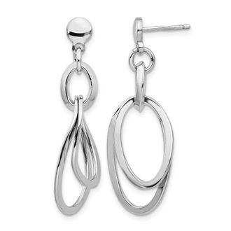 Diamond2Deal Sterling Silver Rhodium-plated Oval Shape Drop Dangle Earrings