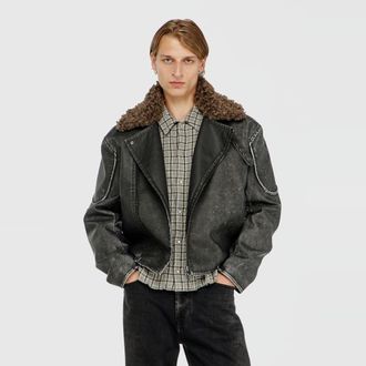 Diesel Biker jacket with detachable collar - Jackets - Man - Grey