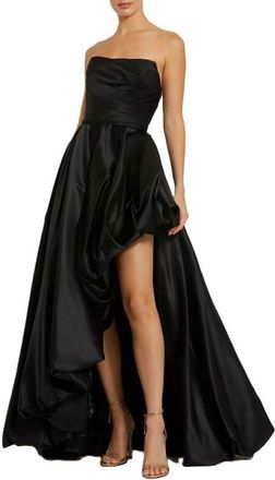 Mac Duggal Asymmetrical High Low Strapless Ruched Gown in Black at Nordstrom, Size 10