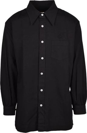 Vivienne Westwood Long Black Shirt with Classic Collar and Embroidered Detail