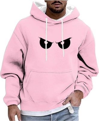 Generic Mens Fleece Hoodie Long Sleeve Hooded Pullover Funny Fashion Thermal Drawstring Print Hoodie Pullover Casual Novelty Solid Color Hoody Tops with Kanga