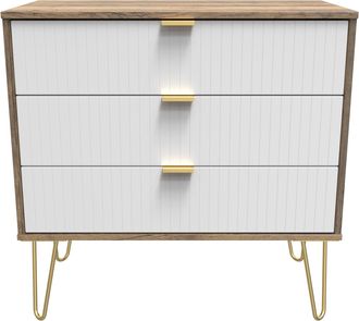 Welcome Furniture Breda Ready Assembled 3 Drawer Chest in White Matt & Vintage Oak - Welcome Furniture | TJ Hughes