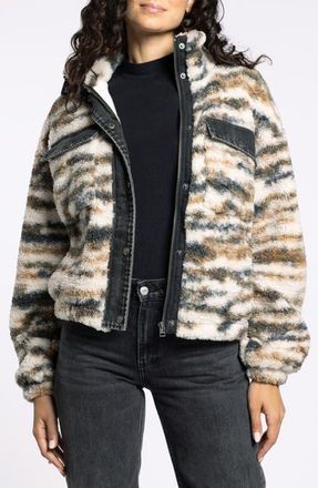 Thread & Supply Leona Denim & Faux Shearling Jacket in White Brown at Nordstrom, Size Small