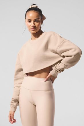 Alo | Extreme Cropped Pullover Top in Macadamia, Size: Medium