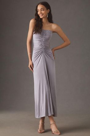 BHLDN Strapless Slim Ruched Jersey Midi Dress