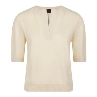 Pinko Pinko, Truien & Vesten, Dames, Beige, XS, Varsavia V-hals Trui met Korte Mouwen