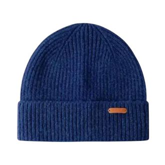 Pepe Jeans London Rib Knit Beanie - Dames - Hoeden - Blauw - ONE Size - Leer - Accessoires