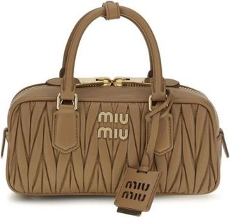 Miu Miu Arcadie Top Handle Bag - Dames - Tassen - Beige - Maat: ONE Size Leer