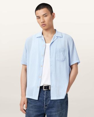 AllSaints Viscose/Polyamide Perry Short Sleeve Striped Shirt, Size: XS