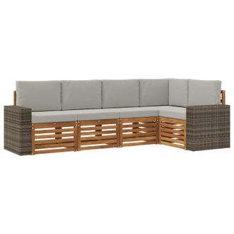 vidaXL Conjunto De Sof&aacute; Seccional Con Coj&iacute;n 5 Pcs Natural Y Gris Claro Vidaxl