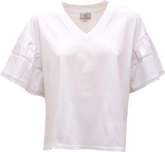 Woolrich V-Neck T-Shirt - Dames - T-shirts - Wit - S - Katoen - Tops