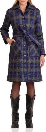Avec Les Filles Tie Waist Quilted Jacket in Navy Plaid at Nordstrom Rack, Size X-Small
