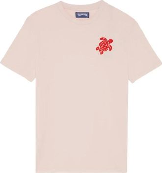 Vilebrequin Tops, Heren, Roze, L, Katoen, T-shirt gemaakt van biologisch katoen met geborduurde schildpad voor heren