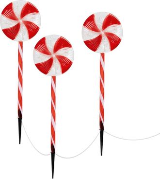 ECD Germany 3x Piruletas navide&ntilde;as 60 LEDs 3m, 8 modos de iluminaci&oacute;n con pilas