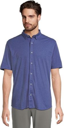 Johnston & Murphy Short Sleeve XC Flex Printed Button Front Shirt Mens Jacket Blue Heather : SM, Lyocell/Polyester