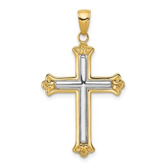 Diamond2Deal 10K Two-tone Cross in Budded Yellow Cross Frame Pendant
