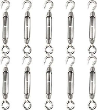OEM Allecto Plus - Juego De 10 Tensores De Alambre Ajustables De Acero Inoxidable M4 - Uso Intensivo - Tensor De Gancho Y Argolla 304 - 75 Caracteres