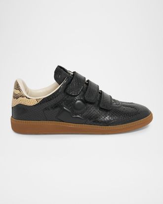 Isabel Marant Beth Embossed Leather Grip-Strap Sneakers