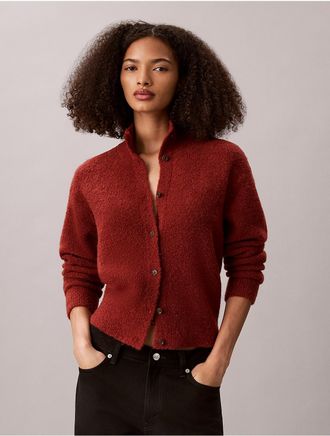 Calvin Klein Jeans Calvin Klein Womens Boucle Wool Blend Cardigan - Red - XS
