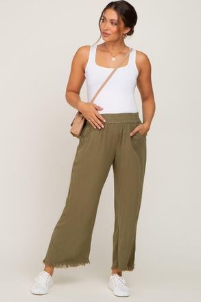 Pinkblush Linen Frayed Hem Crop Pants in Olive Green at Nordstrom, Size Medium 29
