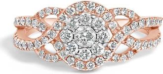 House of Brilliance 10K Gold 3/4 Ctw Diamond Floral Cluster Head Cocktail Ring in Rose Gold at Nordstrom, Size 8