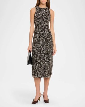 Prabal Gurung Tweed Embroidered Dress In Brown