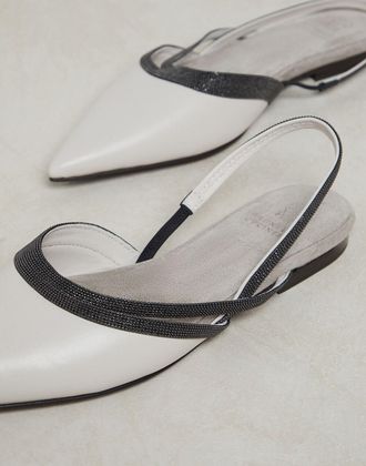 Brunello Cucinelli Pointed Lamb Leather Slingback Flat - White