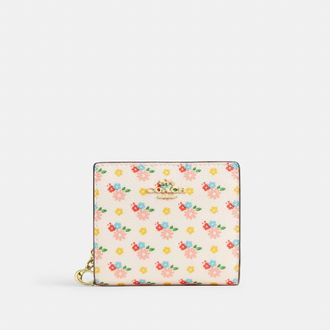 Coach Snap Wallet With Floral Print And Charm