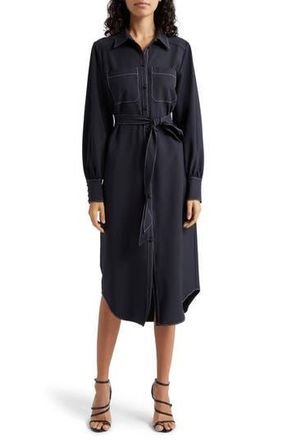 Cinq &agrave; Sept Kandice Long Sleeve Belted Midi Shirtdress in Black at Nordstrom Rack, Size 8
