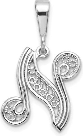 Diamond2Deal 10k White Gold Filigree Initial N Pendant
