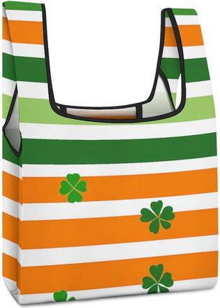 Generic St-Patricks-Days Stripe Shopping Bag Reusable Grocery Tote Bag Foldable Handbag for Travel Picnic