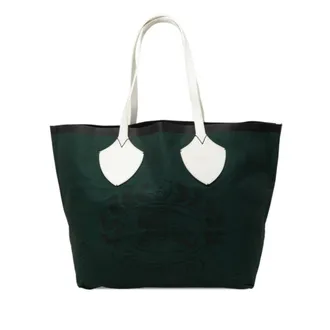 Burberry Green White Canvas Tote Bag (Pre-Owned)