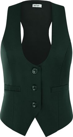 Grace Karin Women Vintage Banquet Waistcoat 50s Slim Button Down Work Business Party Vest Jacket Army green XXL