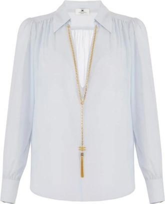 Elisabetta Franchi Blouse van georgette met halsketting - Dames - Blouses - Blauw - XL - Polyester - Overhemden