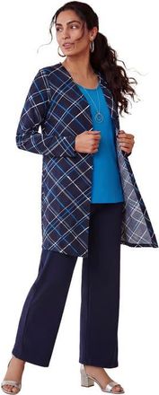 Jessica London Everyday Stretch Knit Open Front Cardigan in Navy Blue Bias Stripe at Nordstrom, Size 20
