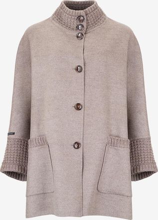 Manzoni24 Strick- und Flanell-Capejacke aus Merinowolle und Kaschmir Loro Piana
