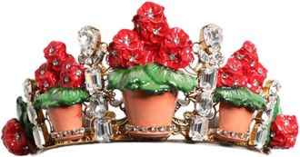 Dolce & Gabbana Rood Bloemen Kristal Gouden Kroon Haarband - Dames - Haaraccessoires - Veelkleurig - ONE Size - Accessoires
