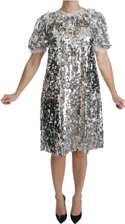 Dolce & Gabbana Shift A-lijn Jurk met Korte Mouwen - Dames - Feestkleedjes - Wit - S - Katoen - Kleedjes
