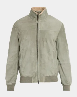 Canali Men & apos;s Shearling-Collar Suede Jacket