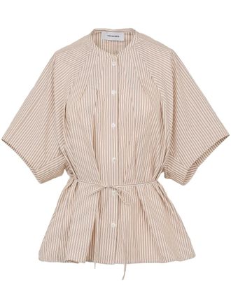 Yves Salomon striped pleated poplin shirt - women - Cotton - 38 - Brown