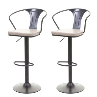 Hhg Hhg - Nunca Usado] Juego De 2 Taburetes De Bar 443b, Altura Regulable, Reposabrazos, Taburete De Bar Silla Giratoria Industrial, Vintage Negro-crema