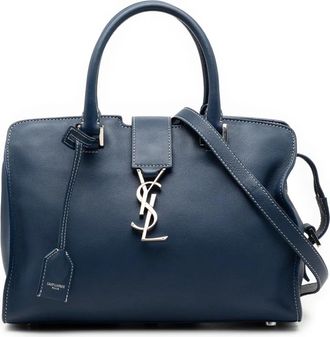 Saint Laurent Borsa a tracolla Baby Downtown Cabas in pelle con monogramma 2017 - Blu