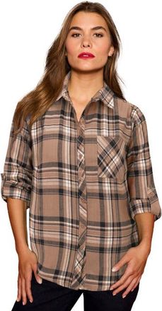 Roaman's Classic Plaid Button Front Shirt in Black Brown Sugar Plaid at Nordstrom, Size 30