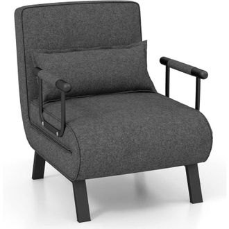 Costway Costway - Poltrona Letto Singolo, Poltroncina Pieghevole con Schienale Regolabile 6 Posizioni, Cuscino Rimovibile e Sedile Imbottito Robusto, Divano